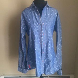 7 Downie st size 4 button down shirt polka dot blue